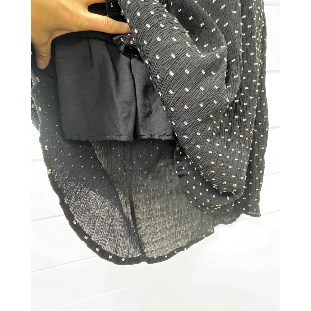 Ott Black Polka Dot Smocked Mini Dress Flutter Sleeve Cottagecore Square Neck - Picture 6 of 7